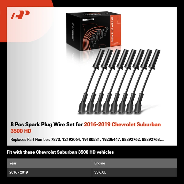 8 Pcs Spark Plug Wire Set for 2016-2019 Chevrolet Suburban 3500 HD