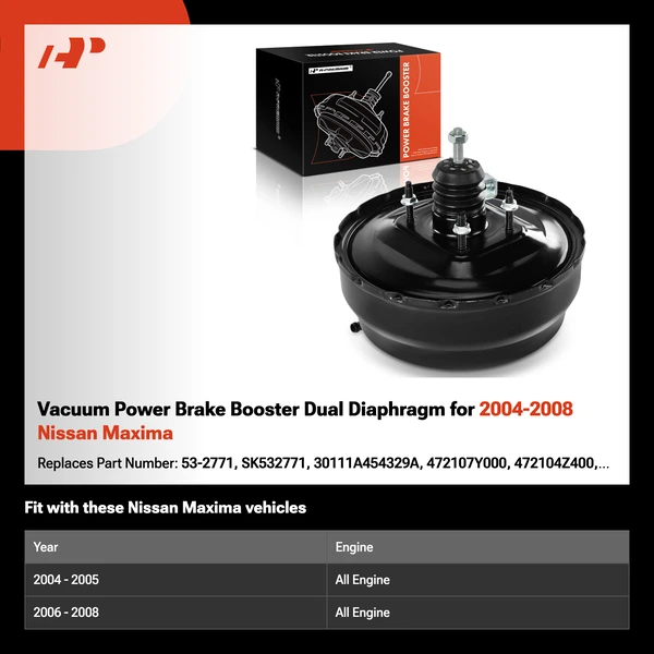 Vacuum Power Brake Booster Dual Diaphragm for 2004-2008 Nissan Maxima