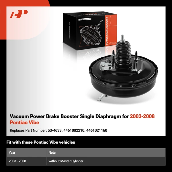Vacuum Power Brake Booster Single Diaphragm for 2003-2008 Pontiac Vibe