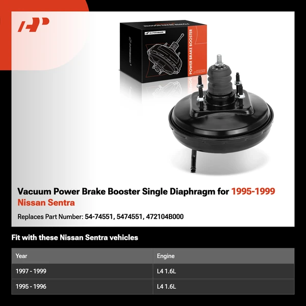 Vacuum Power Brake Booster Single Diaphragm for 1995-1999 Nissan Sentra