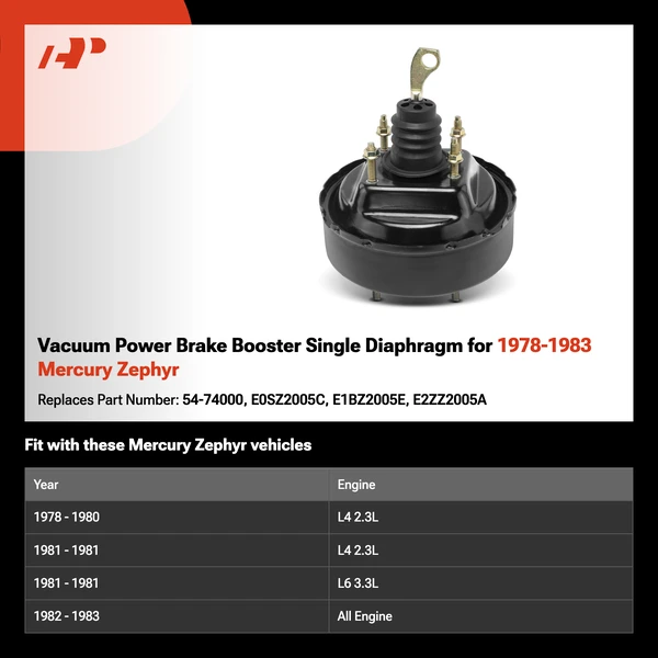 Vacuum Power Brake Booster Single Diaphragm for 1978-1983 Mercury Zephyr