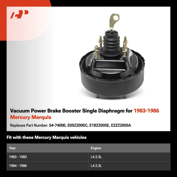 Vacuum Power Brake Booster Single Diaphragm for 1983-1986 Mercury Marquis