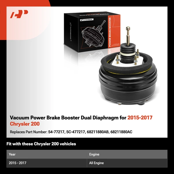 Vacuum Power Brake Booster Dual Diaphragm for 2015-2017 Chrysler 200