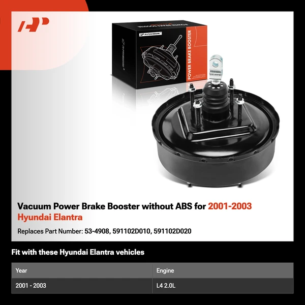 Vacuum Power Brake Booster without ABS for 2001-2003 Hyundai Elantra
