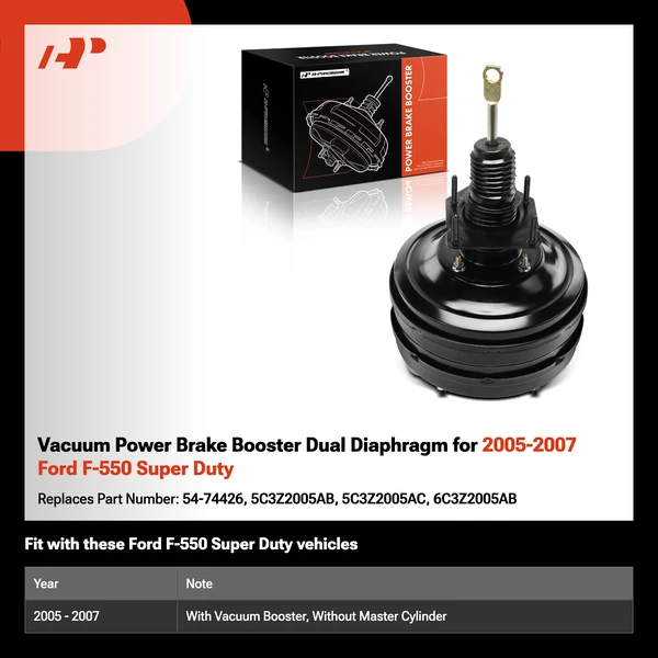 Vacuum Power Brake Booster Dual Diaphragm for 2005-2007 Ford F-550 Super Duty