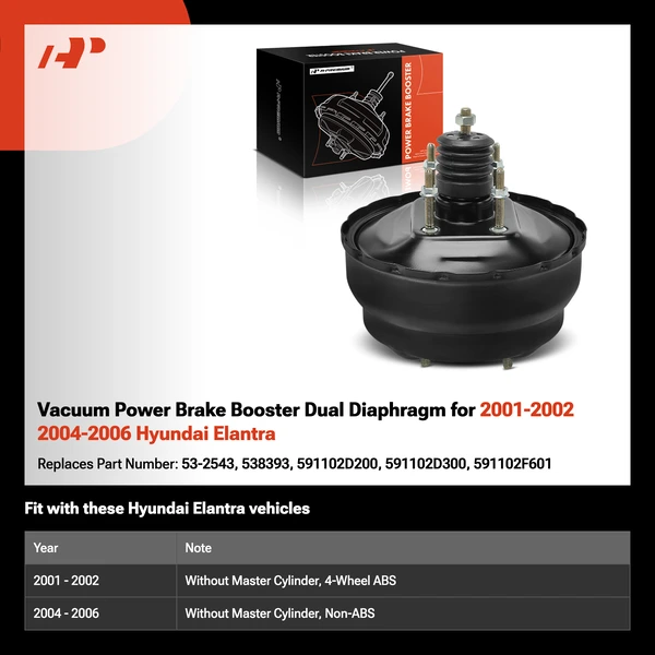 Vacuum Power Brake Booster Dual Diaphragm for 2001-2002 2004-2006 Hyundai Elantra