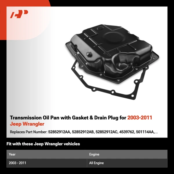 Transmission Oil Pan with Gasket & Drain Plug for 2003-2011 Jeep Wrangler