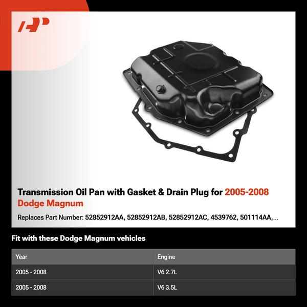 Transmission Oil Pan with Gasket & Drain Plug for 2005-2008 Dodge Magnum