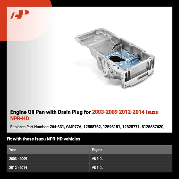 Engine Oil Pan with Drain Plug for 2003-2009 2012-2014 Isuzu NPR-HD