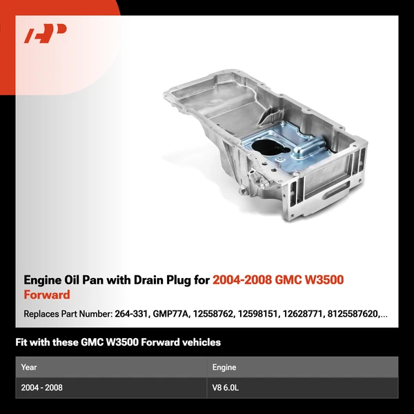 Engine Oil Pan with Drain Plug for 2004-2008 GMC W3500 Forward