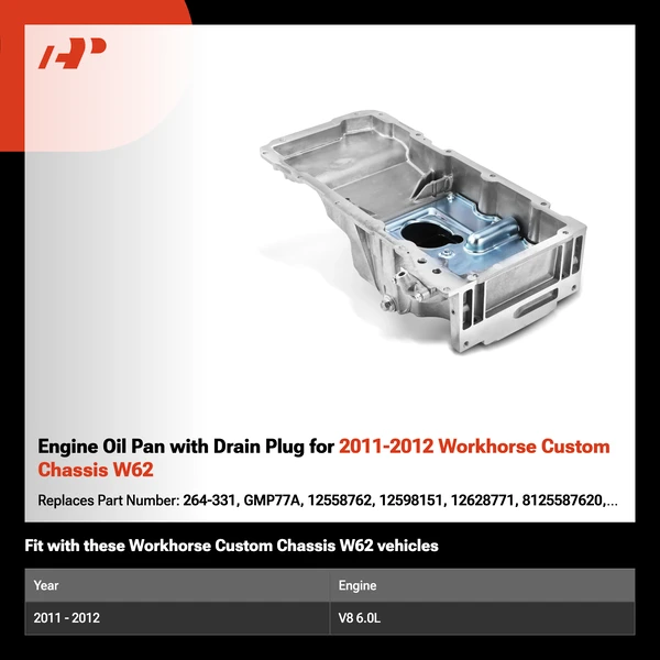 Engine Oil Pan with Drain Plug for 2011-2012 Workhorse Custom Chassis W62
