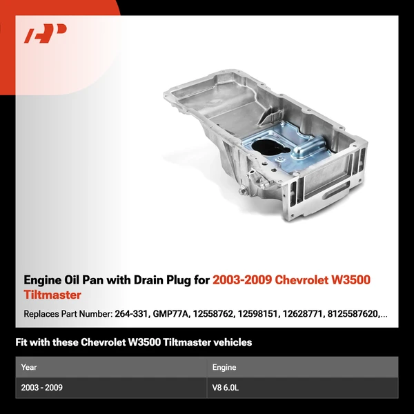 Engine Oil Pan with Drain Plug for 2003-2009 Chevrolet W3500 Tiltmaster