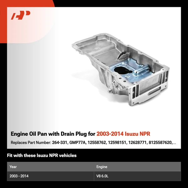 Engine Oil Pan with Drain Plug for 2003-2014 Isuzu NPR