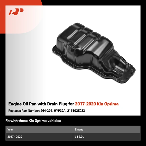 Engine Oil Pan with Drain Plug for 2017-2020 Kia Optima