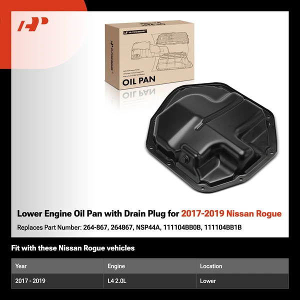 Lower Engine Oil Pan with Drain Plug for 2017-2019 Nissan Rogue