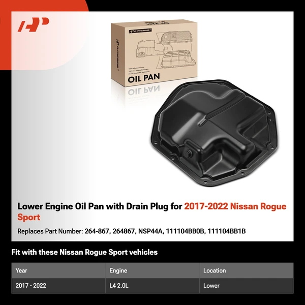 Lower Engine Oil Pan with Drain Plug for 2017-2022 Nissan Rogue Sport