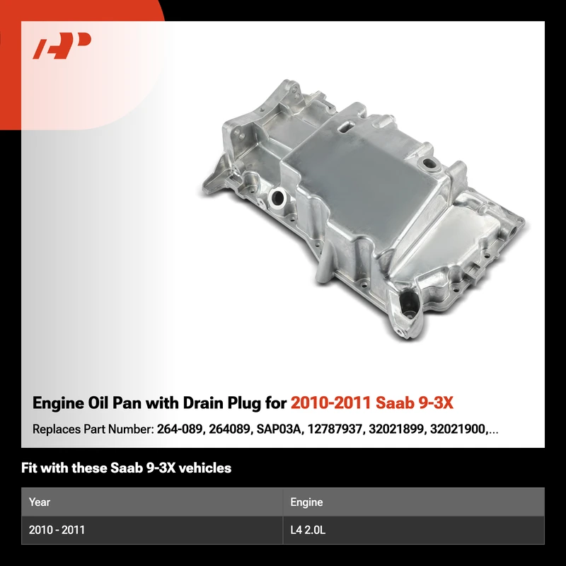 Engine Oil Pan with Drain Plug for 2010-2011 Saab 9-3X