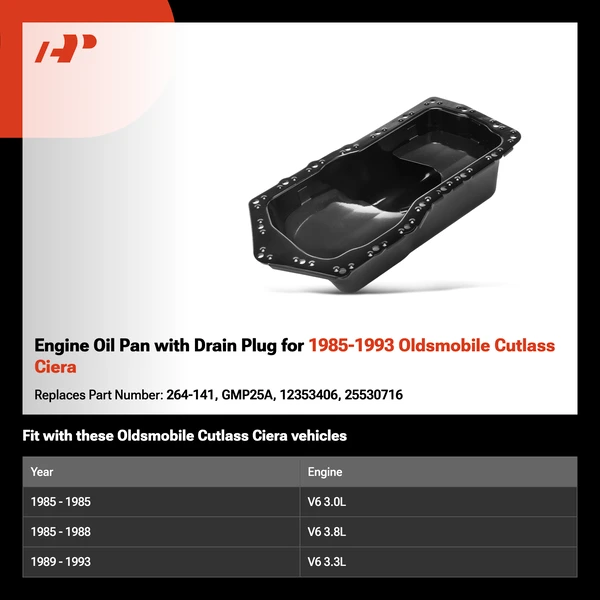 Engine Oil Pan with Drain Plug for 1985-1993 Oldsmobile Cutlass Ciera