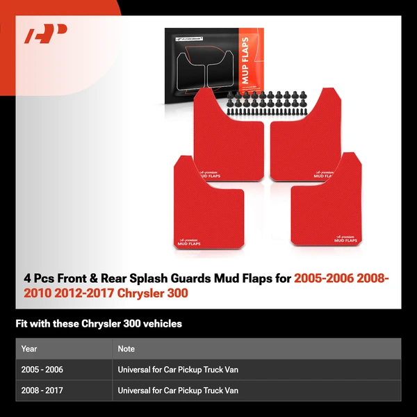 4 Pcs Front & Rear Splash Guards Mud Flaps for 2005-2006 2008-2010 2012-2017 Chrysler 300