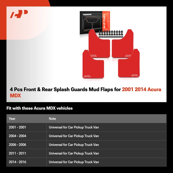 4 Pcs Front & Rear Splash Guards Mud Flaps for 2001 2014 Acura MDX