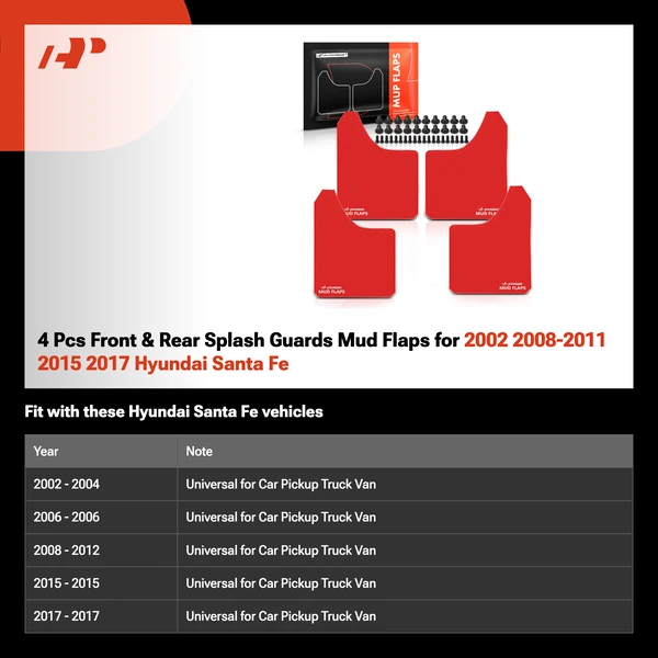 4 Pcs Front & Rear Splash Guards Mud Flaps for 2002 2008-2011 2015 2017 Hyundai Santa Fe