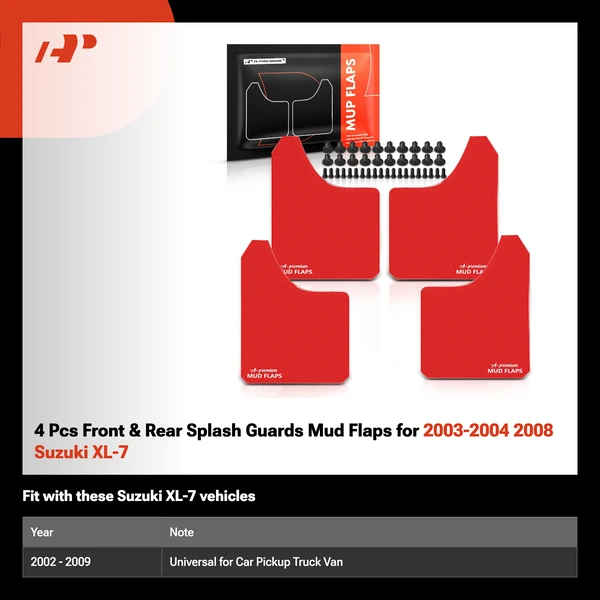 4 Pcs Front & Rear Splash Guards Mud Flaps for 2003-2004 2008 Suzuki XL-7