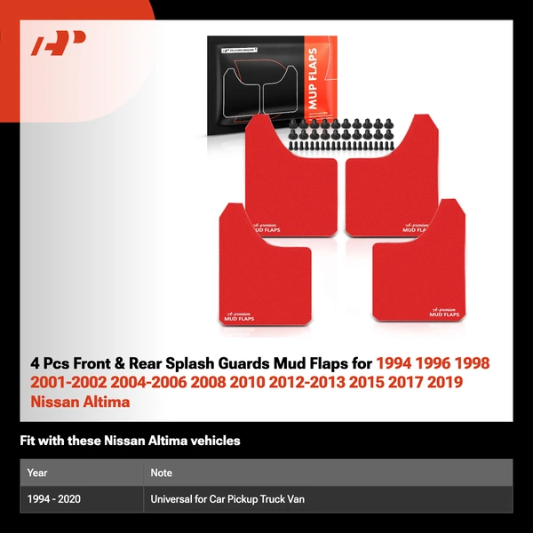 4 Pcs Front & Rear Splash Guards Mud Flaps for 1994 1996 1998 2001-2002 2004-2006 2008 2010 2012-2013 2015 2017 2019 Nissan Altima