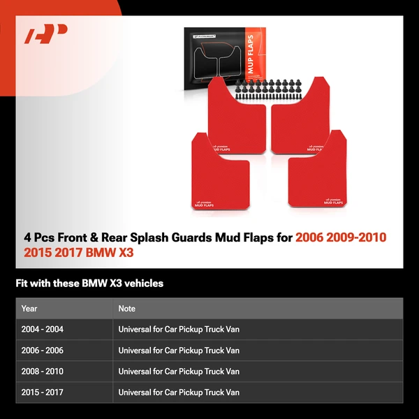 4 Pcs Front & Rear Splash Guards Mud Flaps for 2006 2009-2010 2015 2017 BMW X3