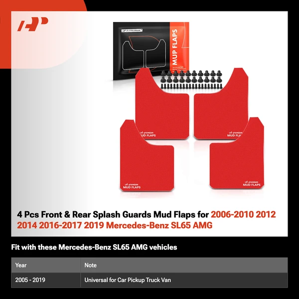 4 Pcs Front & Rear Splash Guards Mud Flaps for 2006-2010 2012 2014 2016-2017 2019 Mercedes-Benz SL65 AMG