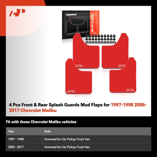 4 Pcs Front & Rear Splash Guards Mud Flaps for 1997-1998 2006-2017 Chevrolet Malibu