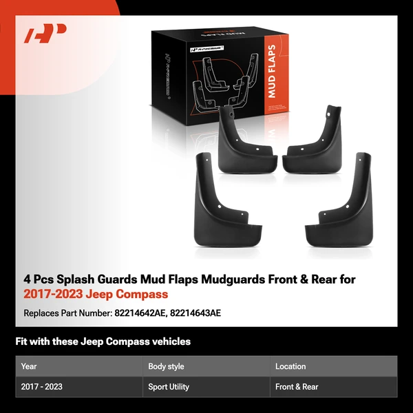 4 Pcs Splash Guards Mud Flaps Mudguards Front & Rear for 2017-2023 Jeep Compass