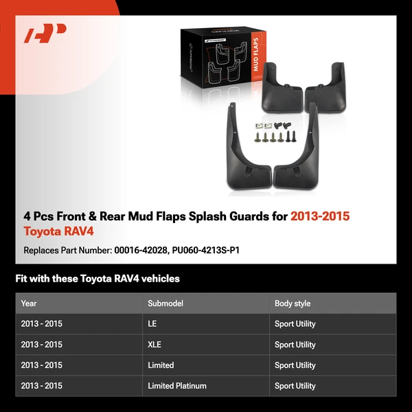 4 Pcs Front & Rear Mud Flaps Splash Guards for 2013-2015 Toyota RAV4