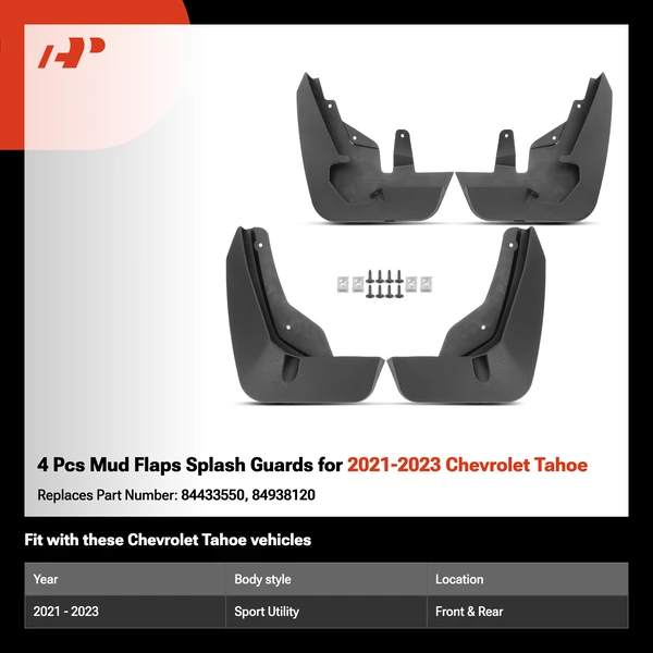 4 Pcs Mud Flaps Splash Guards for 2021-2023 Chevrolet Tahoe