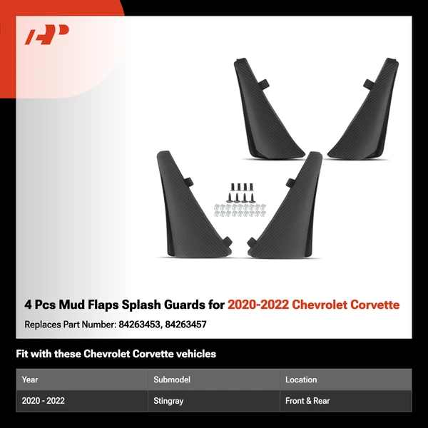 4 Pcs Mud Flaps Splash Guards for 2020-2022 Chevrolet Corvette