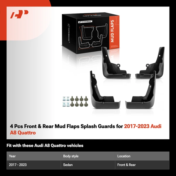 4 Pcs Front & Rear Mud Flaps Splash Guards for 2017-2023 Audi A8 Quattro