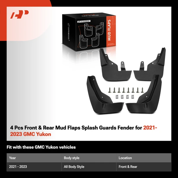 4 Pcs Front & Rear Mud Flaps Splash Guards Fender for 2021-2023 GMC Yukon