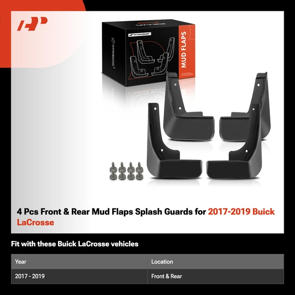 4 Pcs Front & Rear Mud Flaps Splash Guards for 2017-2019 Buick LaCrosse