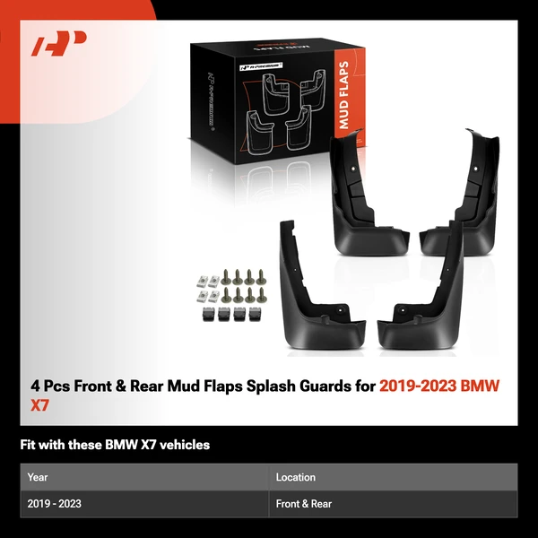 4 Pcs Front & Rear Mud Flaps Splash Guards for 2019-2023 BMW X7