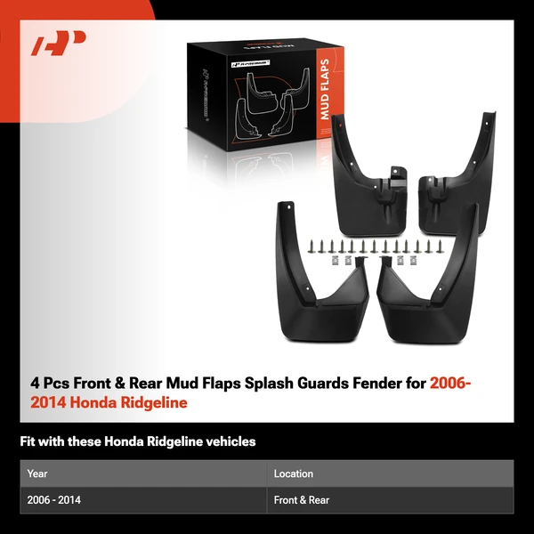 4 Pcs Front & Rear Mud Flaps Splash Guards Fender for 2006-2014 Honda Ridgeline