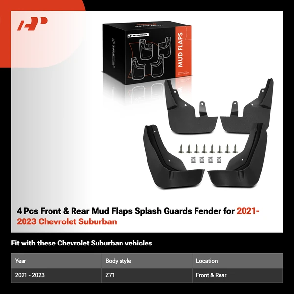 4 Pcs Front & Rear Mud Flaps Splash Guards Fender for 2021-2023 Chevrolet Suburban