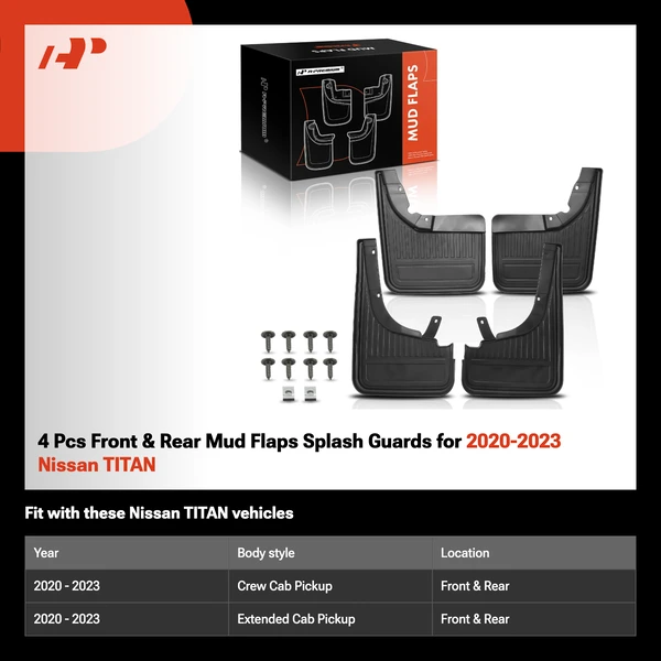 4 Pcs Front & Rear Mud Flaps Splash Guards for 2020-2023 Nissan TITAN