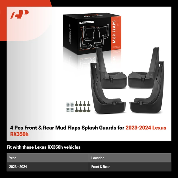 4 Pcs Front & Rear Mud Flaps Splash Guards for 2023-2024 Lexus RX350h