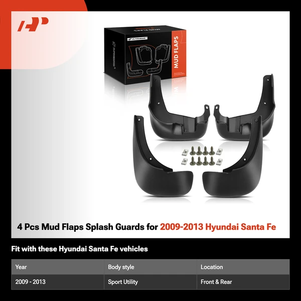 4 Pcs Mud Flaps Splash Guards for 2009-2013 Hyundai Santa Fe