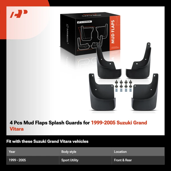 4 Pcs Mud Flaps Splash Guards for 1999-2005 Suzuki Grand Vitara