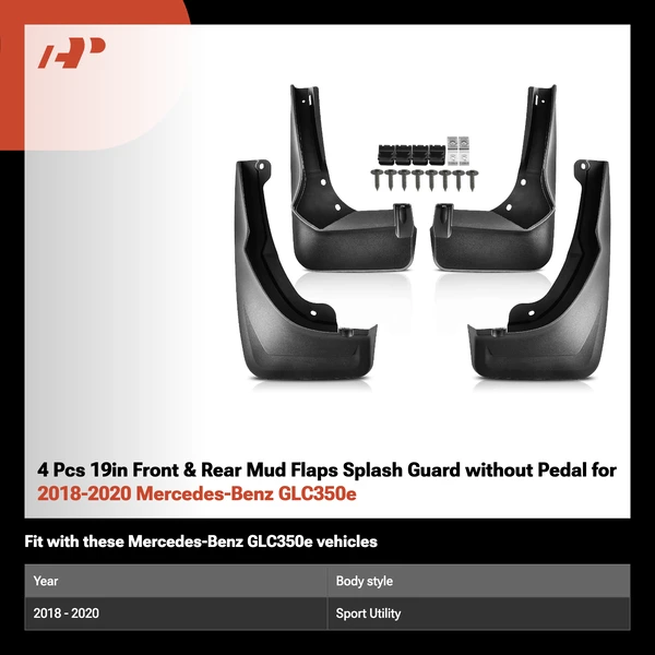4 Pcs 19in Front & Rear Mud Flaps Splash Guard without Pedal  for 2018-2020 Mercedes-Benz GLC350e