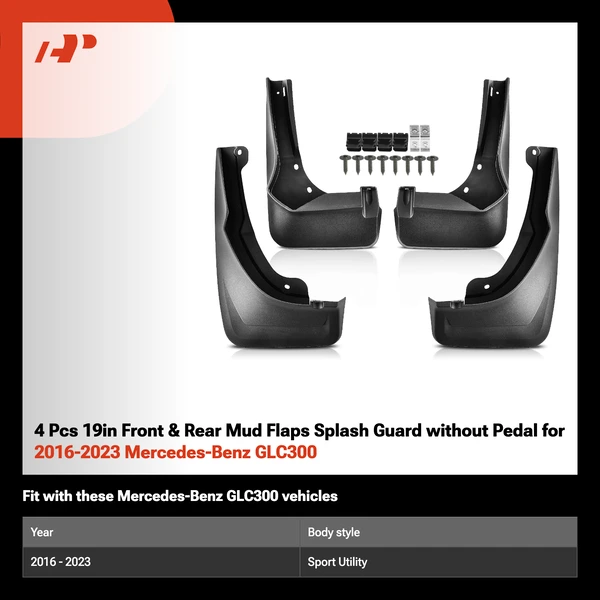4 Pcs 19in Front & Rear Mud Flaps Splash Guard without Pedal  for 2016-2023 Mercedes-Benz GLC300