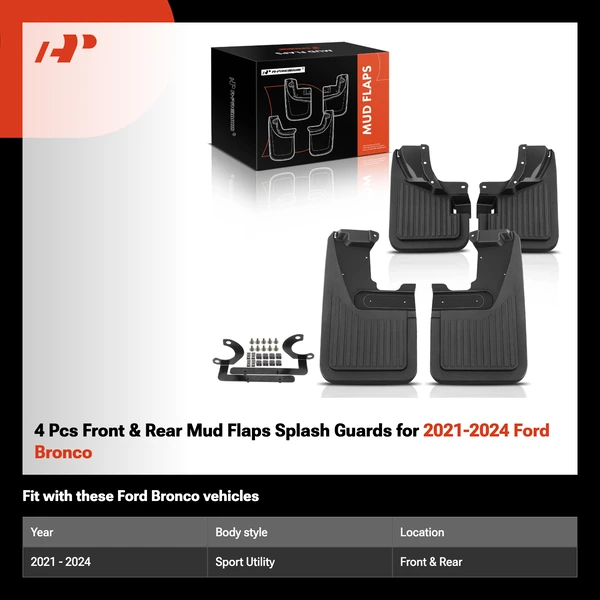 4 Pcs Front & Rear Mud Flaps Splash Guards for 2021-2024 Ford Bronco