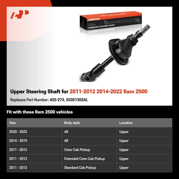 Upper Steering Shaft for 2011-2012 2014-2022 Ram 2500