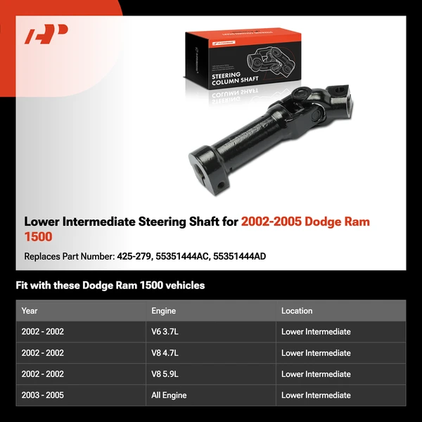 Lower Intermediate Steering Shaft for 2002-2005 Dodge Ram 1500