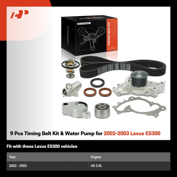 9 Pcs Timing Belt Kit & Water Pump for 2002-2003 Lexus ES300